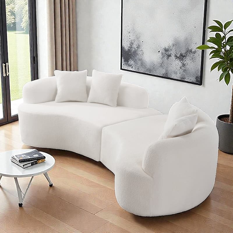 Curved Four Seater Compression Sofa 106.7", Teddy Velvet Cloud Couch, No Assembly Sofa for Apartments
