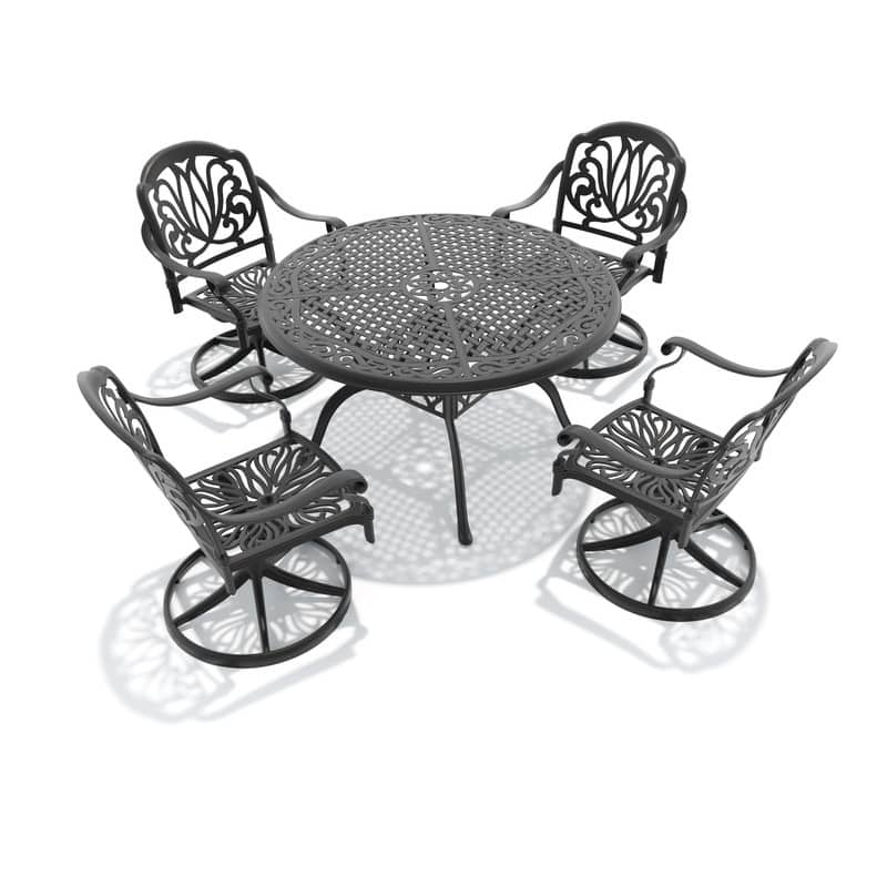 5-Piece Aluminum Round Outdoor Patio Dining Set, 4 Cushioned Swivel Chairs, Table, All-Weather Frames