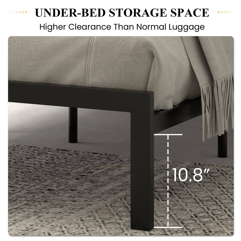 Rustic Style Platform Bed Frame Queen Size with Wood Headboard, Strong Metal Slats Support, Easy Assembly