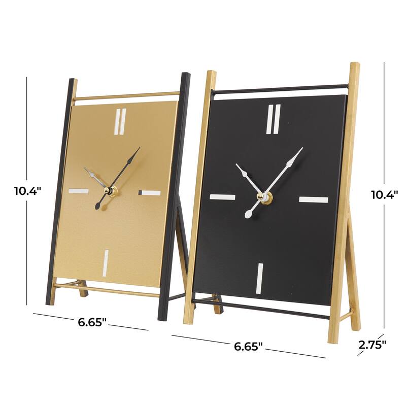 Metal Rectangular Angled Decorative Clock with Gold Accents - Set of 2 Black - CosmoLiving by Cosmopolitan