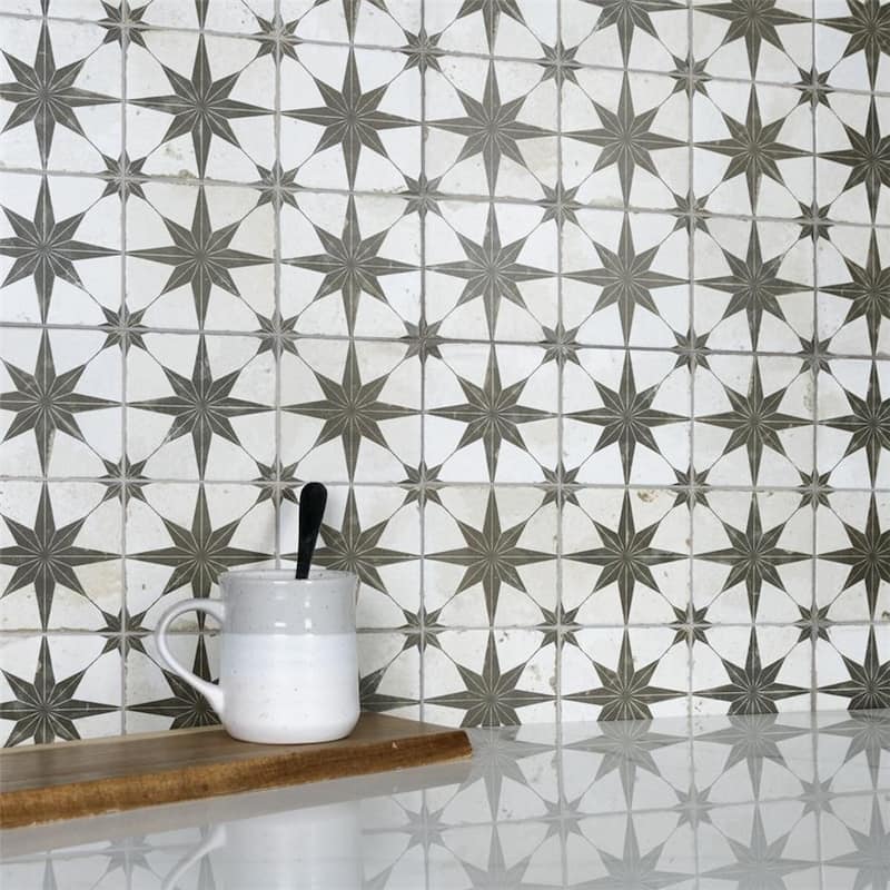 Merola Tile Harmonia Kings Star Nero 13" x 13" Ceramic Floor and Wall Tile