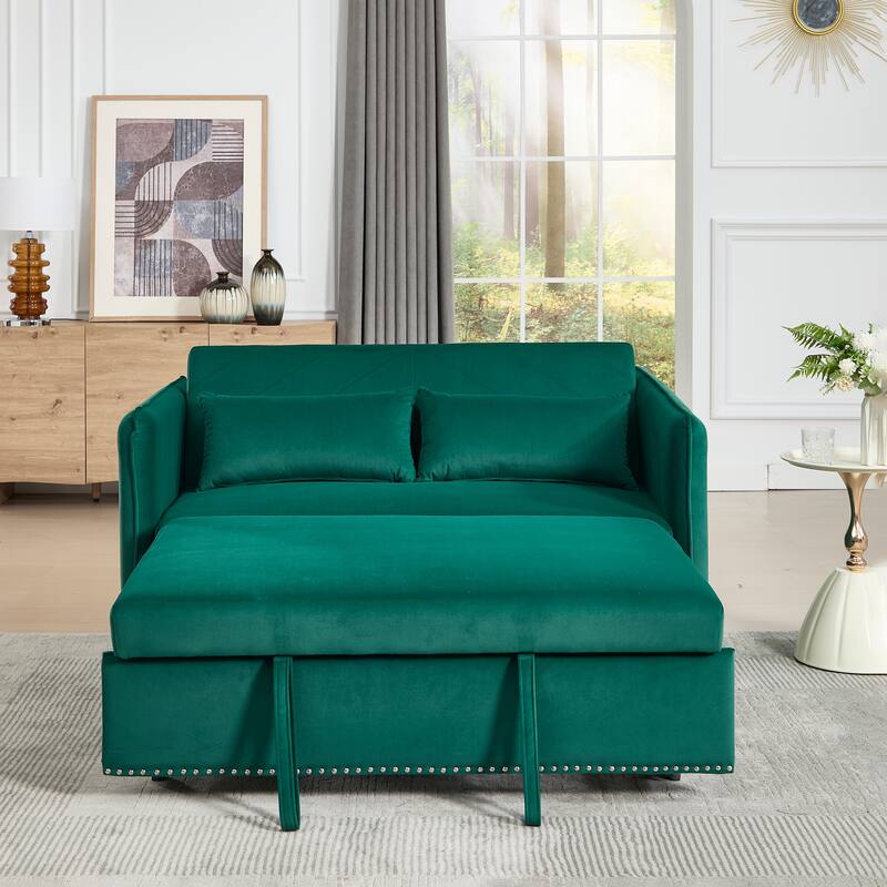 3 in 1 Convertible Green Sleeper Futon Sofa Bed with Adjustable Backrest and Storage