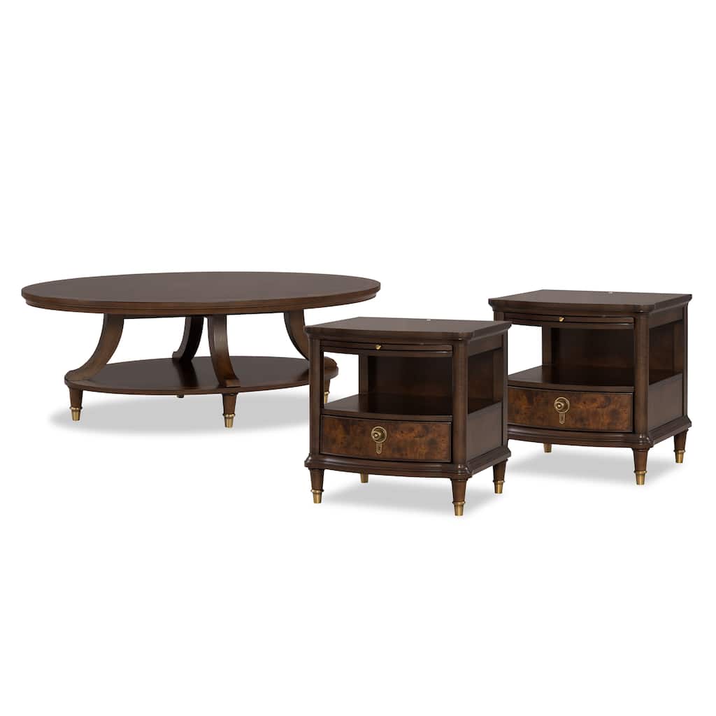 Furniture of America Prylen Modern Dark Cherry 3-Piece Oval Coffee Table Set with 2 End Tables