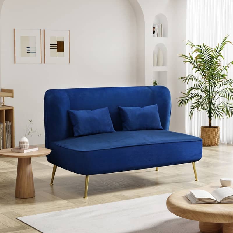 Two Pillows Velvet Upholstered Metal Loveseat