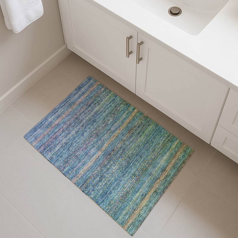Premium Washable Super Soft Boho Stripes Mayfield Rug - Teal - 1'8" x 2'6"