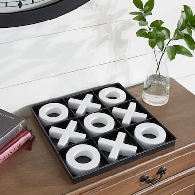 Black Wood Tic Tac Toe Game Set with White Pieces