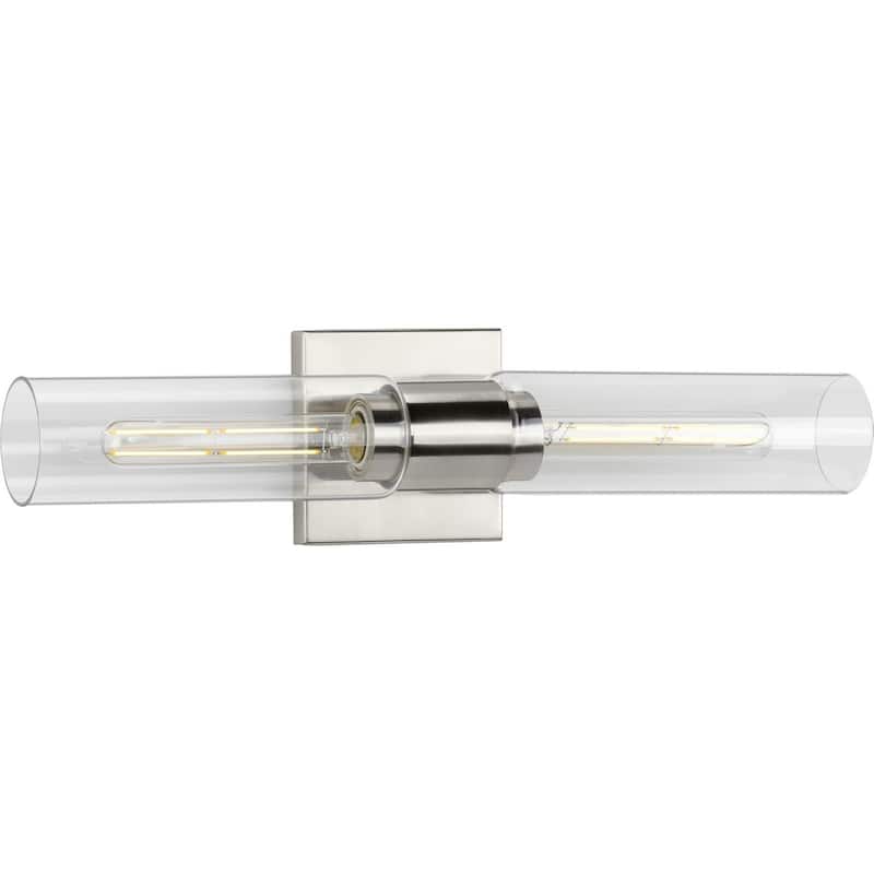 Clarion Collection Two-Light Brushed Nickel and Clear Glass Modern Style Bath Vanity Wall Light - 20.37 in x 4 in x 5 in