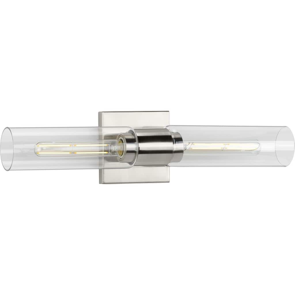 Clarion Collection Two-Light Brushed Nickel and Clear Glass Modern Style Bath Vanity Wall Light - 20.37 in x 4 in x 5 in