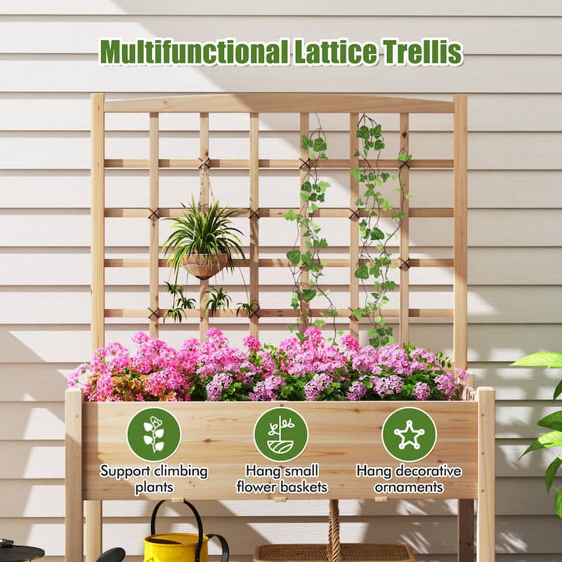 Gymax Raised Garden Bed w/ Lattice Trellis Drainage Holes Legs Legs