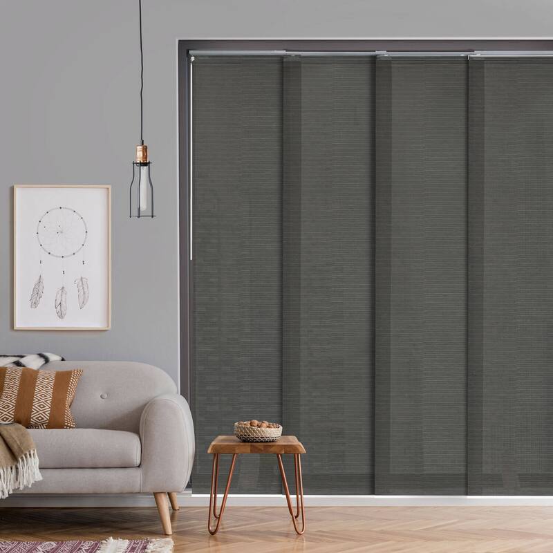 GoDear Design Natural Woven Adjustable Sliding Panel Track Blinds, Vertical Blinds, Timeless Series, 45.8"- 86" W x 96" L - Tea Time
