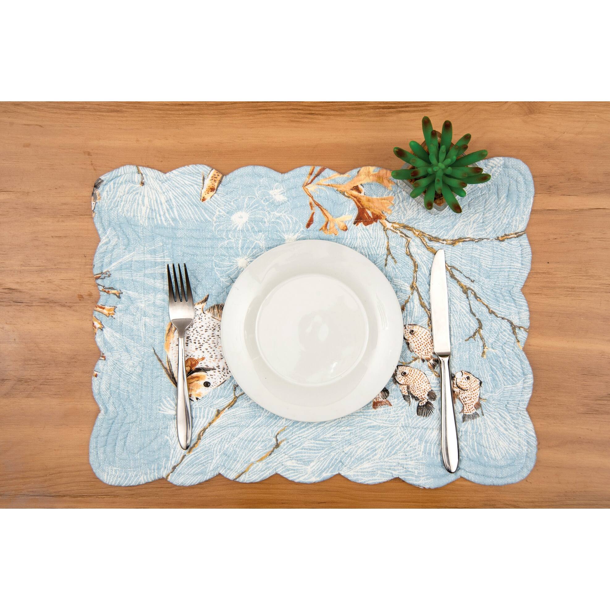Meraki Island Quilted Reversible Blue Coastal Placemat Set of 6 Bed Bath & Beyond 36021215