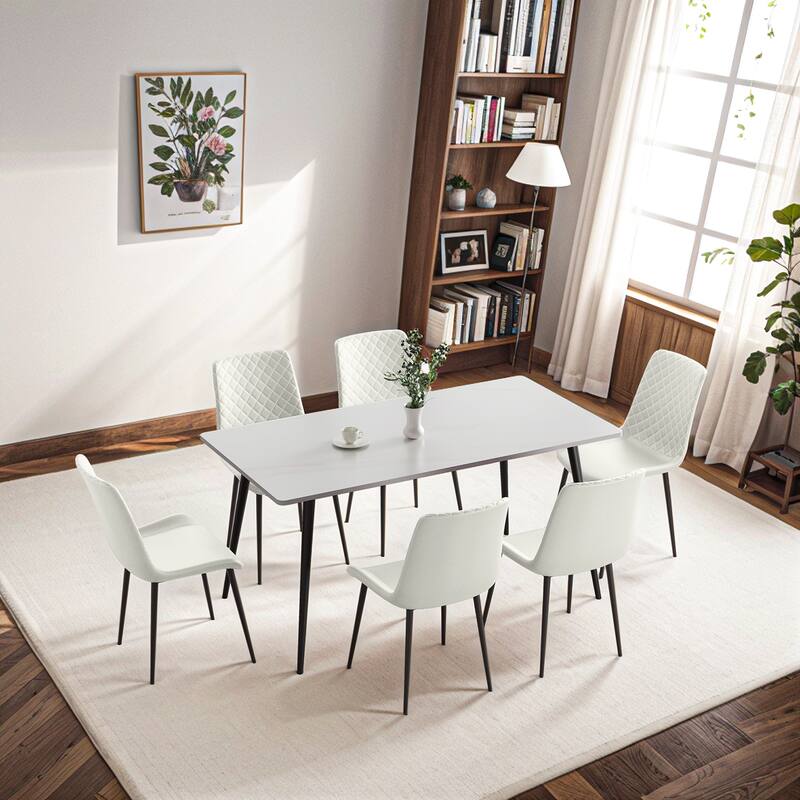 Leather Dining Chair Coffee Chair Reception Chair Set of 4 Accent Chair White Armless Chair with Metal Lges