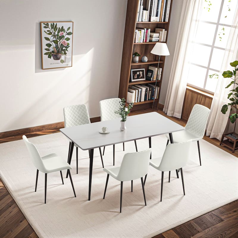 White PU Leather Dining Chair Set of 4 with Metal Legs