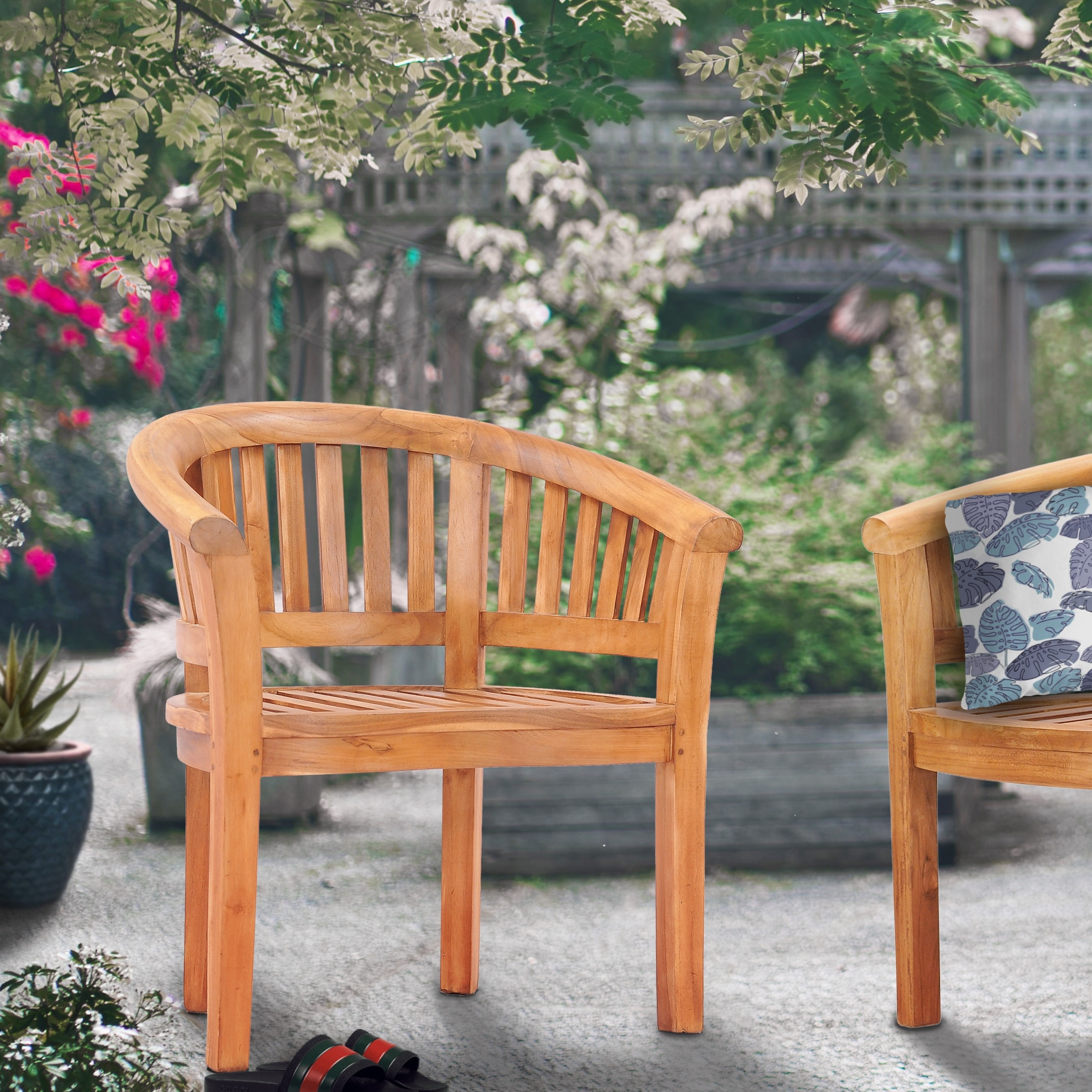 Shop Chic Teak Peanut Teak Wood Indoor Outdoor Dining Arm Chair Overstock 31283723