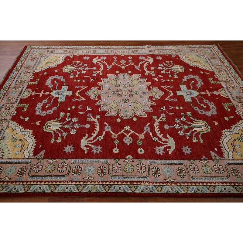 Geometric Turkish Oushak Area Rug Handmade Wool Carpet - 6'5"x 8'0"