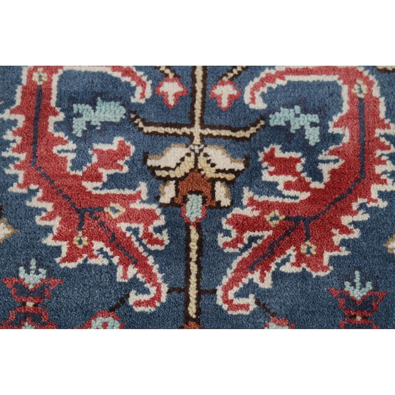 Blue Geometric Oushak Indian Area Rug Handmade Wool Carpet - 3'11"x 5'10"