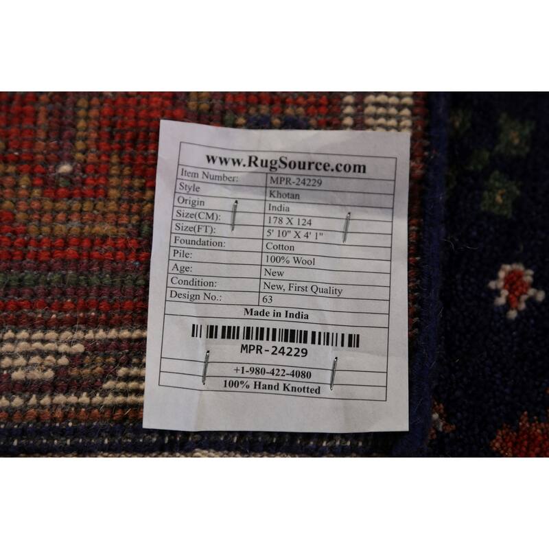 Orange Khottan Oriental Accent Rug Hand-Knotted Wool Carpet - 4'1"x 5'10"