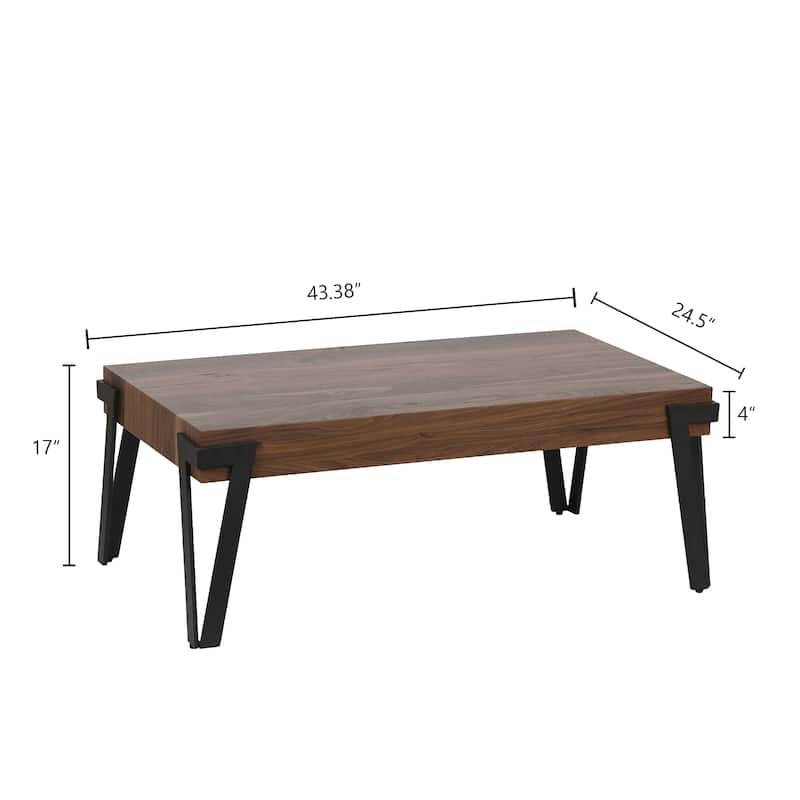 43-inch Industrial Wood and Metal Coffee Table - 17" H x 43.38" W x 24.5" D