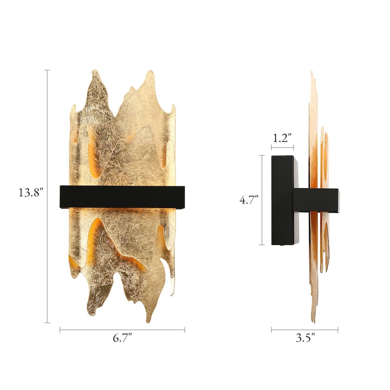Modern LED Flame-Inspired Wall Sconce Antique Gold Foil Bathroom Vanity Light - L13.8" x W6.7"