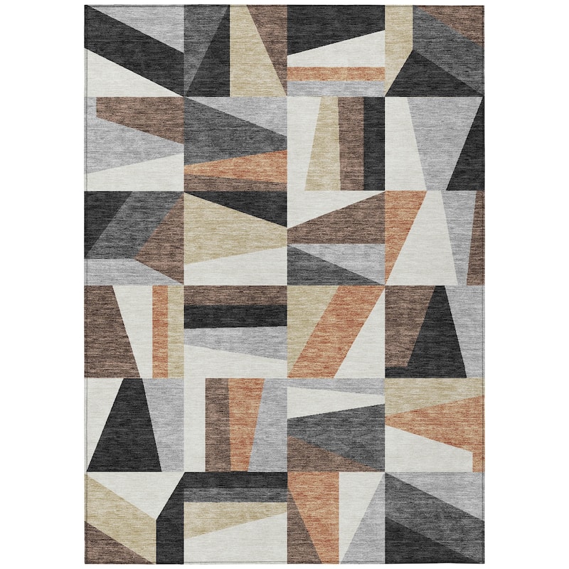 Machine Washable Indoor/ Outdoor Contemporry Mosaic Chantille Rug