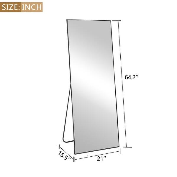 dimension image slide 1 of 4, 64"x21" Full Length Floor Mirror with Stand Aluminum Alloy Frame,Wall-Mounted Mirror