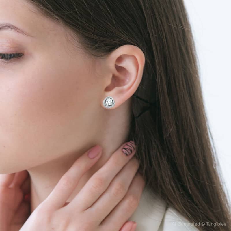 1 3/4 Ct Halo Diamond Studs Sprial 10.9mm Womens Earrings White Gold