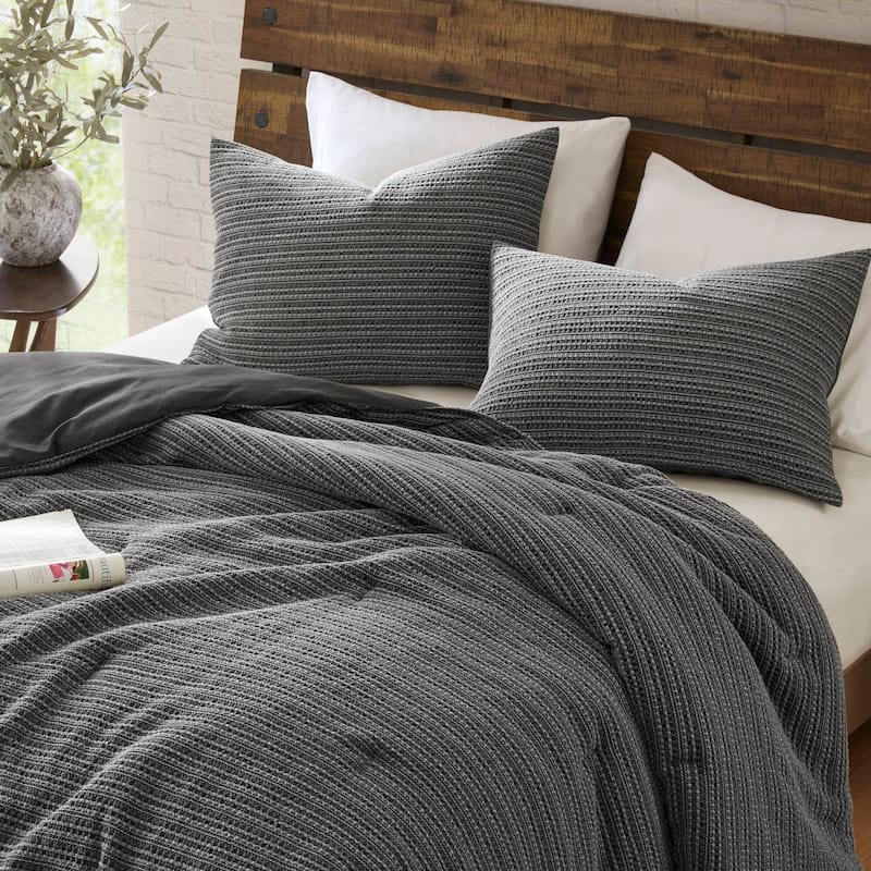 GDF Studio - Rowena Waffle Washed Cotton 3-Piece Comforter Set with Soft Textured Design