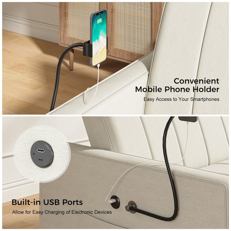 Duane Modern Upholstered Sleeper Sofa with Mobile Phone Holder by HULALA HOME