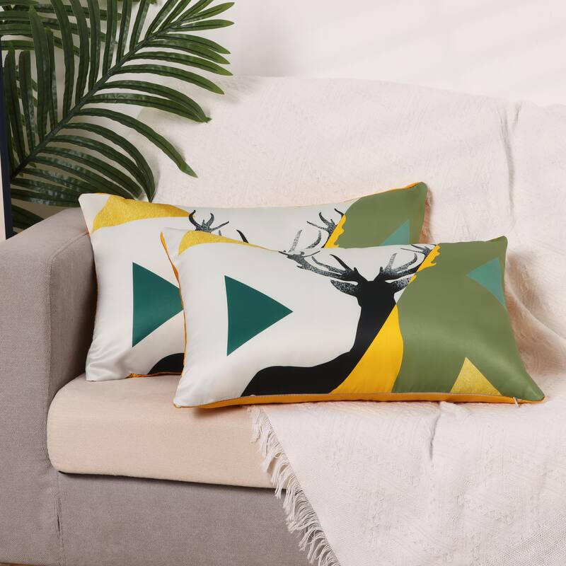 2 Pcs Patterned Flower Decorative Pillow Covers Satin Pillow Protector for Home - Multicolor-3 - 12 x 20 Inch