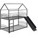 preview thumbnail 10 of 14, Black Twin over Twin Metal Bunk Bed with Slide & Roof
