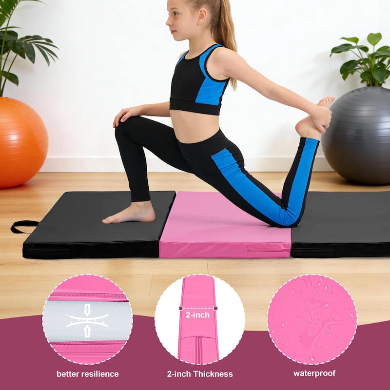 Zenova Gymnastics Mat 6' x 3' x 2" Four Fold Folding Exercise Mat with Carrying Handles