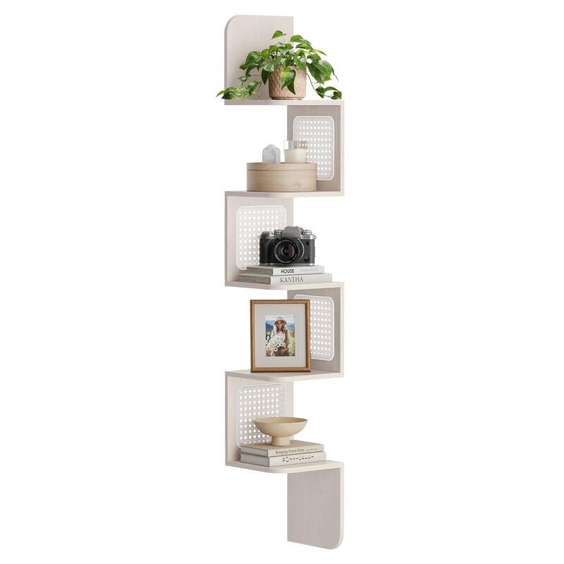 5-Tier Corner Shelf - 7.9"D x 7.9"W x 49.6"H - Oatmeal Beige