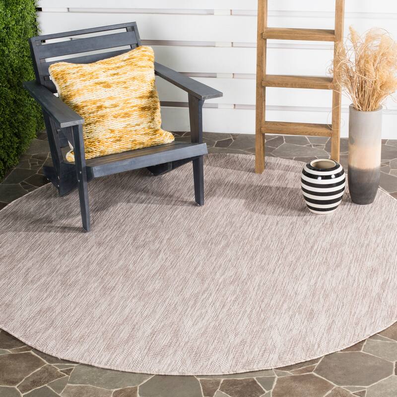 SAFAVIEH Courtyard Marolyn Indoor/ Outdoor Waterproof Patio Backyard Rug - 5'3" x 5'3" Round - Beige/Beige
