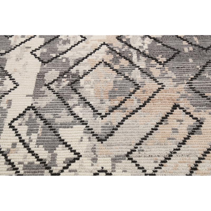 Modern Geometric Moroccan Oriental Area Rug Handmade Wool Carpet - 5'4" x 7'5"