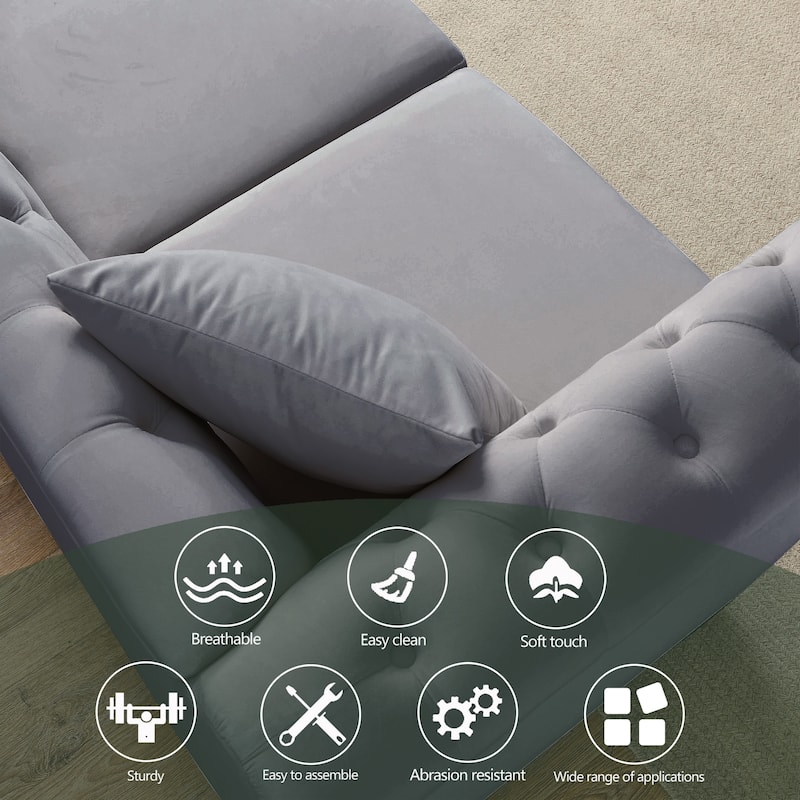 [Video] 80" Chesterfield Sofa Grey Velvet for Living Room, 3 Seater Sofa Tufted Couch with Rolled Arms and Nailhead for Living R