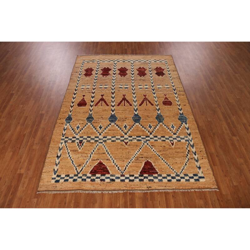 Geometric Tribal Moroccan Rug Hand-Knotted Multi-Color Wool Carpet - 6'9" x 9'7"
