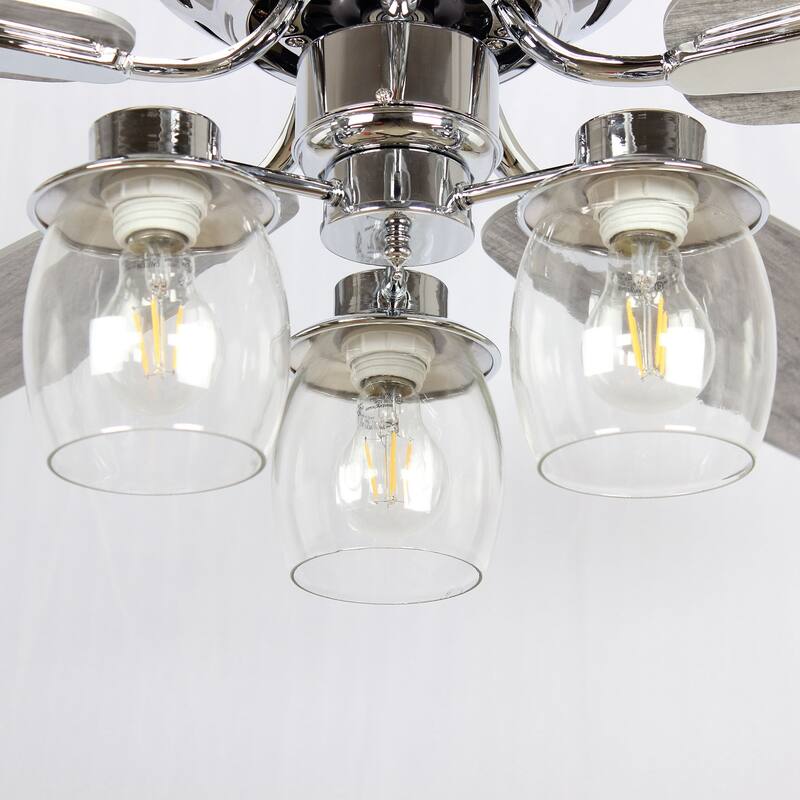 52" Indoor Chrome Downrod Mount Chandelier Ceiling Fan With Light and Remote Control