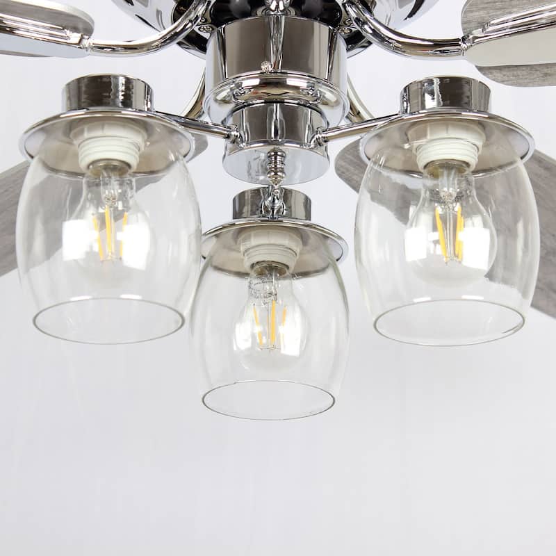 52 in. Indoor Chrome Downrod Mount Chandelier Ceiling Fan With Light and Remote Control