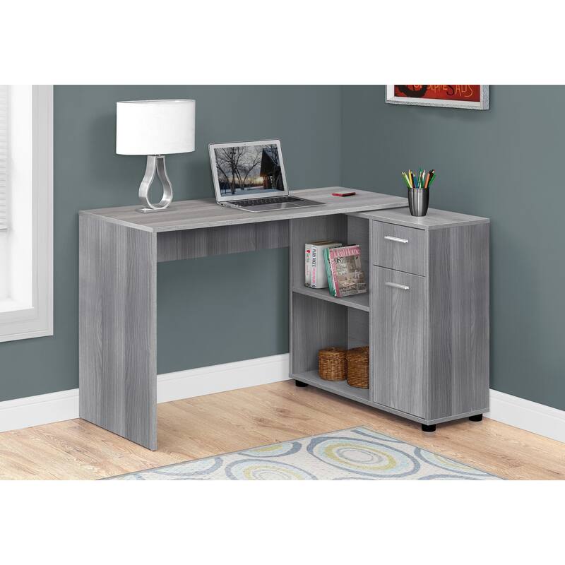 L-Shaped Computer Desk with Storage Drawers, Corner Design, Grey Laminate