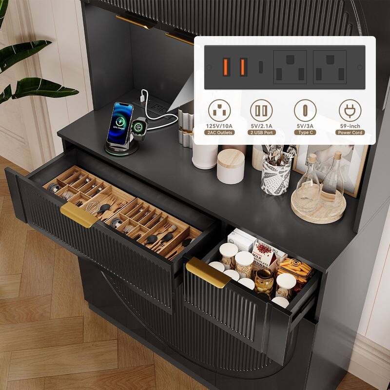 Meyreso 71" Pantry Cabinet, Kitchen Pantry Storage Cabinet with Microwave Stand and Power Outlets