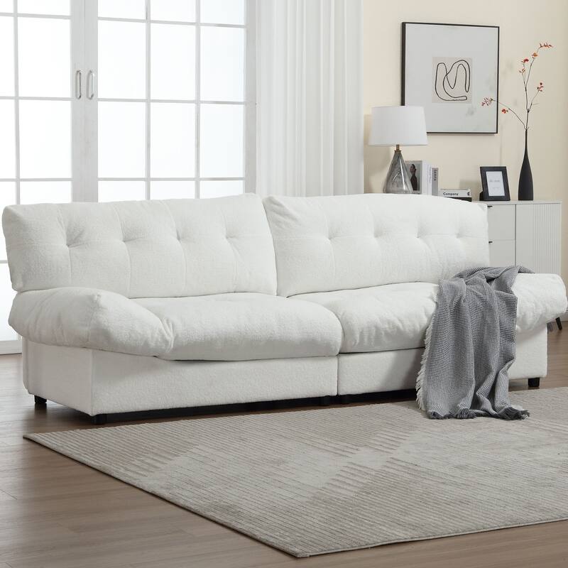 Cloud Style Sofa, Teddy Velvet Fabric, Comfy Padded Cloud Couch for Living Room, Apartment - White