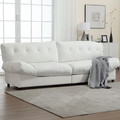 White 96.46'' Fabric 2-Seater Sofa with Cloud Design, Comfy Padded Style, and Plastic Feet for Living Room
