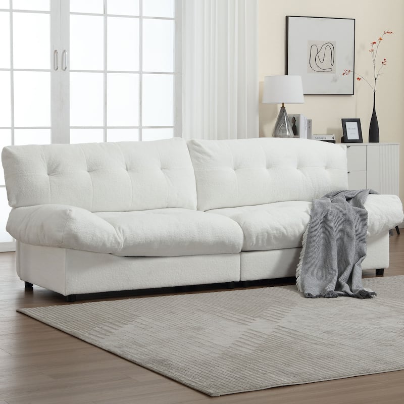 White 96.46'' Fabric 2-Seater Sofa with Comfy Padded Design, Cloud Style, and Plastic Feet for Living Room - White