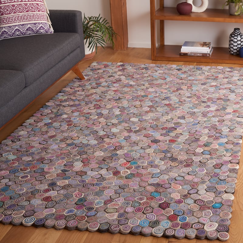 SAFAVIEH Handmade Fifth Hadice Kulliki Mid-Century Modern Wool Rug - 6' Square - Blue/Grey