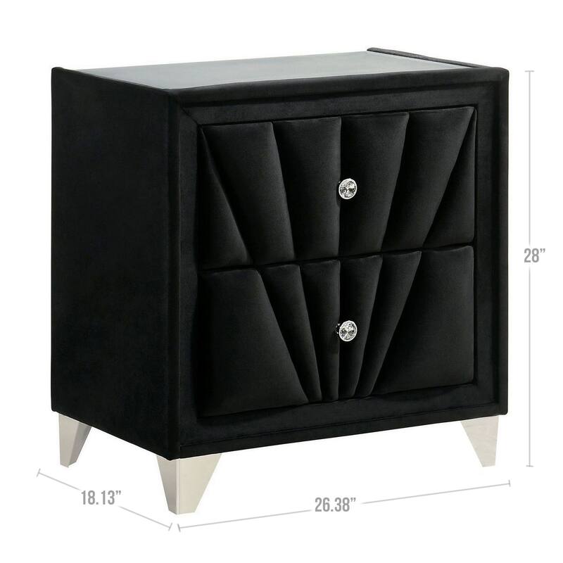 Black 2 Drawer 26.38 in. W Nightstand with Soft Velvet Upholstery