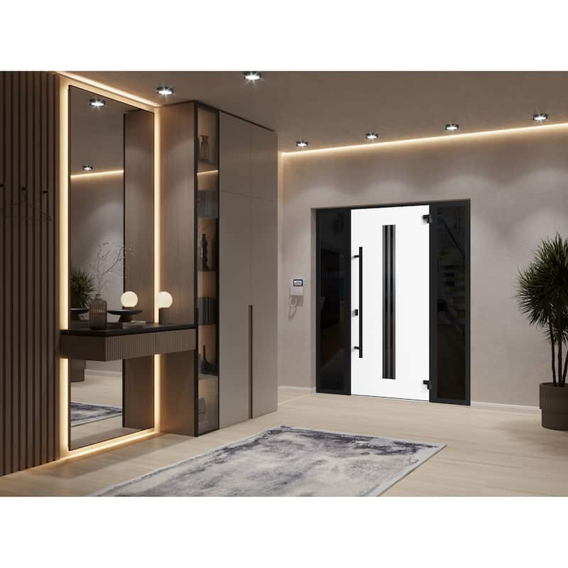 Front Exterior Prehung Steel Door Ronex 1055 Teak Entry Metal Painted W36xH80 Left hand Inswing