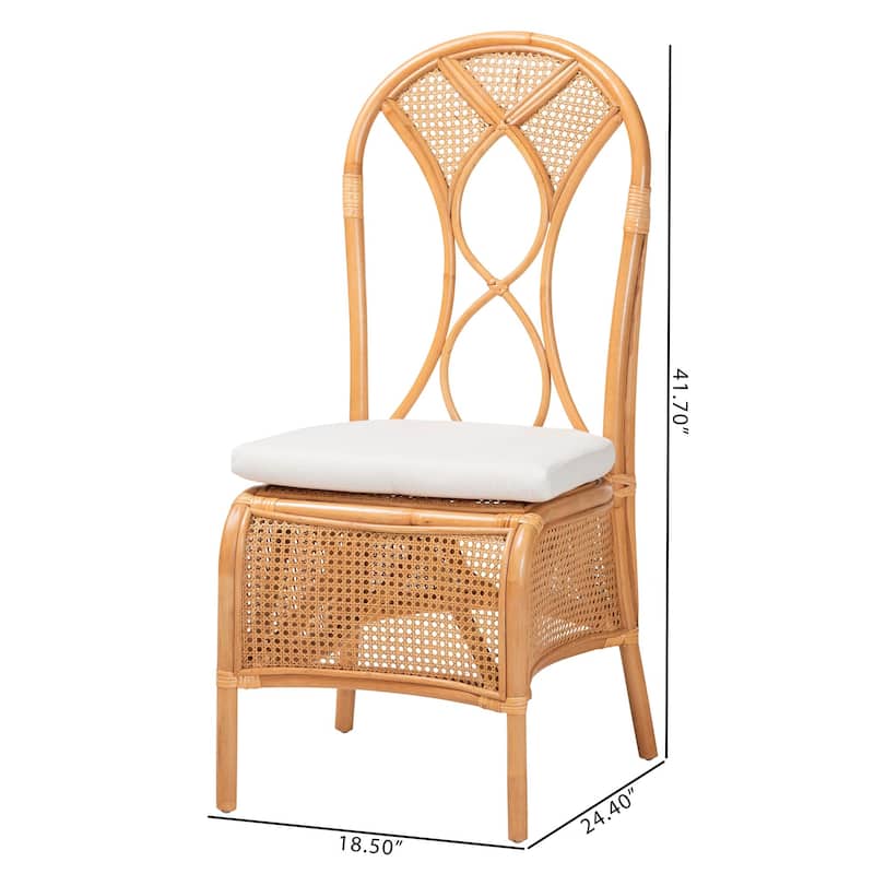 Elsa Natural Rattan Dining Chair - Handcrafted Wicker Side Chair with Openwork Back and Woven Detailing, Coastal Boho Seating