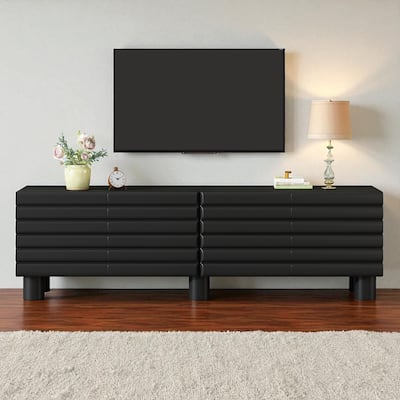 70.8 Inch Modern Cream TV Stand with Wavy Doors, 4 Cabinets, Adjustable Shelves, Cable Holes, Media Console for TVs Up to 75"