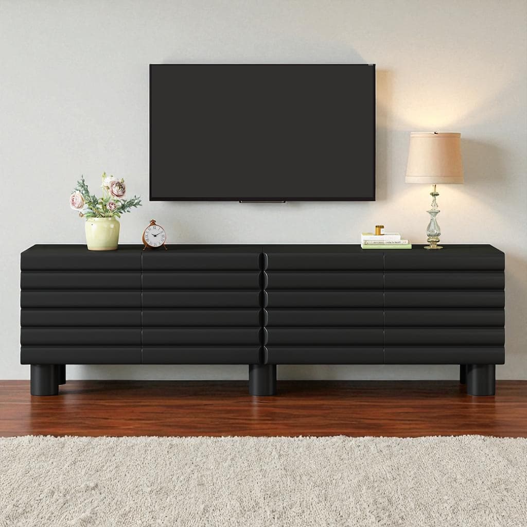 70.8 Inch Modern Cream TV Stand with Wavy Doors, 4 Cabinets, Adjustable Shelves, Cable Holes, Media Console for TVs Up to 75"