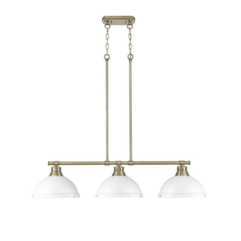 Yep by Golden Lighting Duncan 3-light Island Light in Aged Brass and Matte White shade